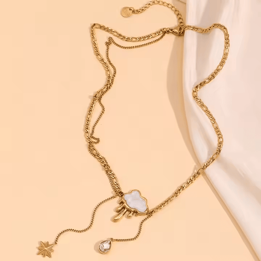 Floating Cloud Double Layer Figaro Chain Necklace - Los Jewels