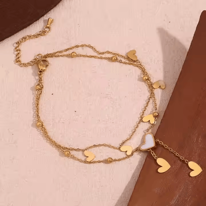 Heart on Heart Charm Anklet - Los Jewels