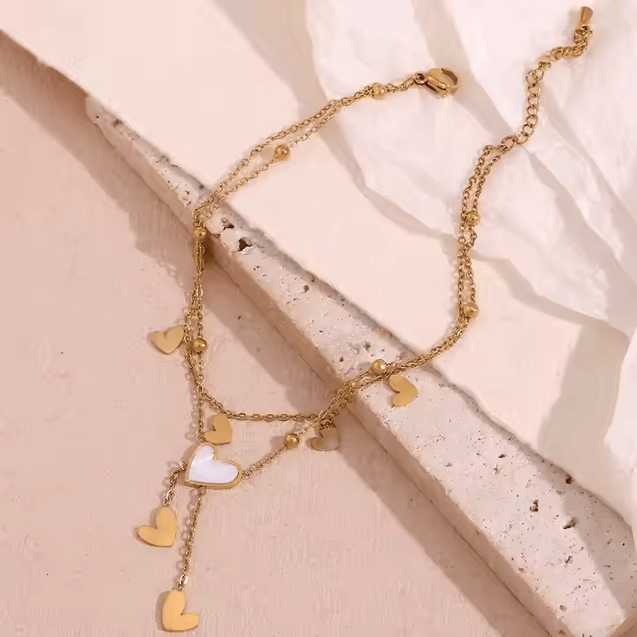 Heart on Heart Charm Anklet - Los Jewels