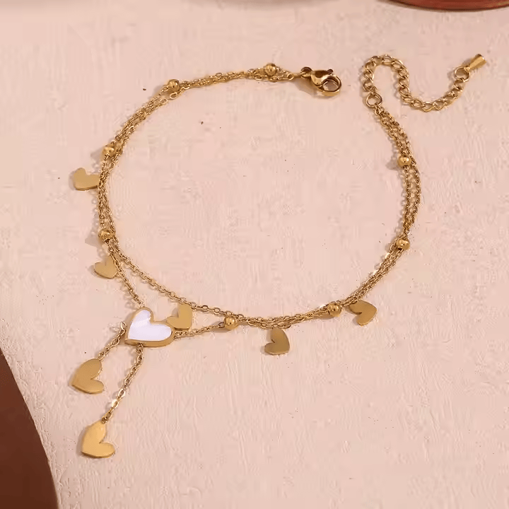 Heart on Heart Charm Anklet - Los Jewels