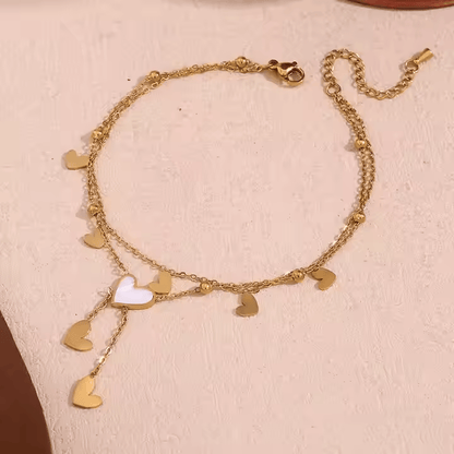Heart on Heart Charm Anklet - Los Jewels